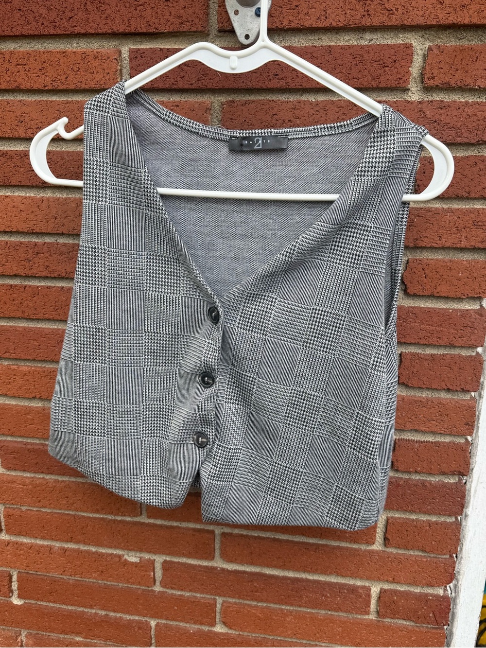 Sleeveless Plaid Button Crop Top in Gray by Ambiance+